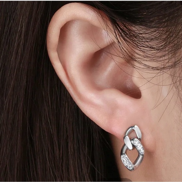 925 Sterling Silver Zircon White Gold Plated Rhodium Plated Earrings Studs - Picture 2 of 9